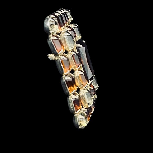 Chunky Brown, Clear & AB Glass Rhinestone Brooch W/Clip On Earrings Set (4950) - Picture 4 of 10